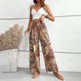 thumbnail image 6 of qolati Wide Legs Pants for Women Boho Ethnic Print Drawstring High Waisted Palazzo Pants Casual Loose Yoga Lounge Trousers with Pockets, 6 of 7