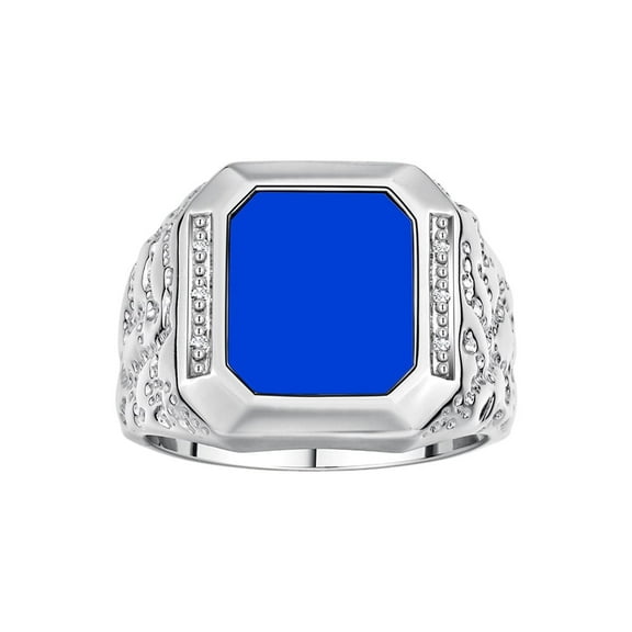 RYLOS Men's Rings Sterling Silver Ring With Diamonds and Blue Quartz Set in Designer Nugget Style Rings For Men Size 8