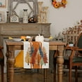 thumbnail image 4 of Fall Watercolor Trees & Maple Leaves Striped Table Runner 13x108 Inch, Rustic Farmhouse Autumn Thanksgiving Decor for Kitchen, Dining, Indoor/Outdoor Holiday Dinner Party Orange GT157-108, 4 of 6