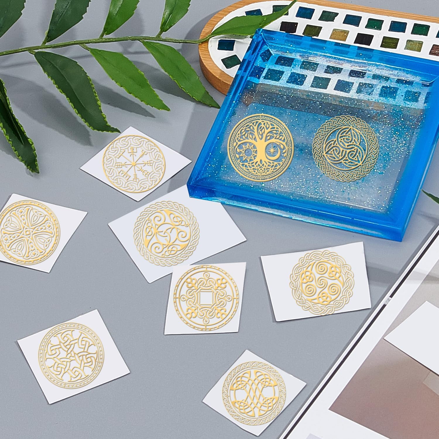 MetalArtern Flower Of Life & Chakras Stickers - Set Of 7 Nickel Metal Decals In Gold/Silver For Crafts