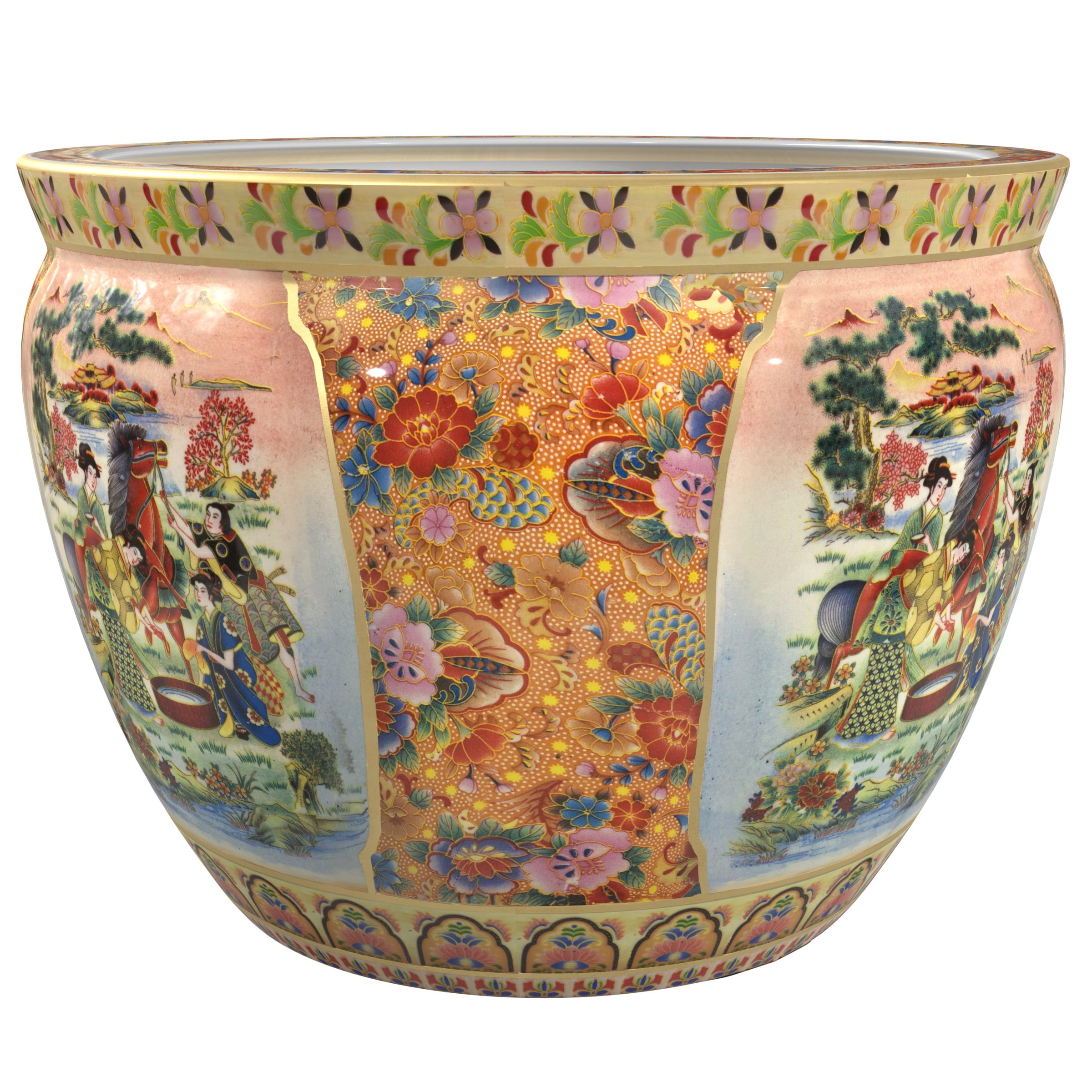Red Lantern 14" Horse in Meadow Porcelain Fishbowl Planter