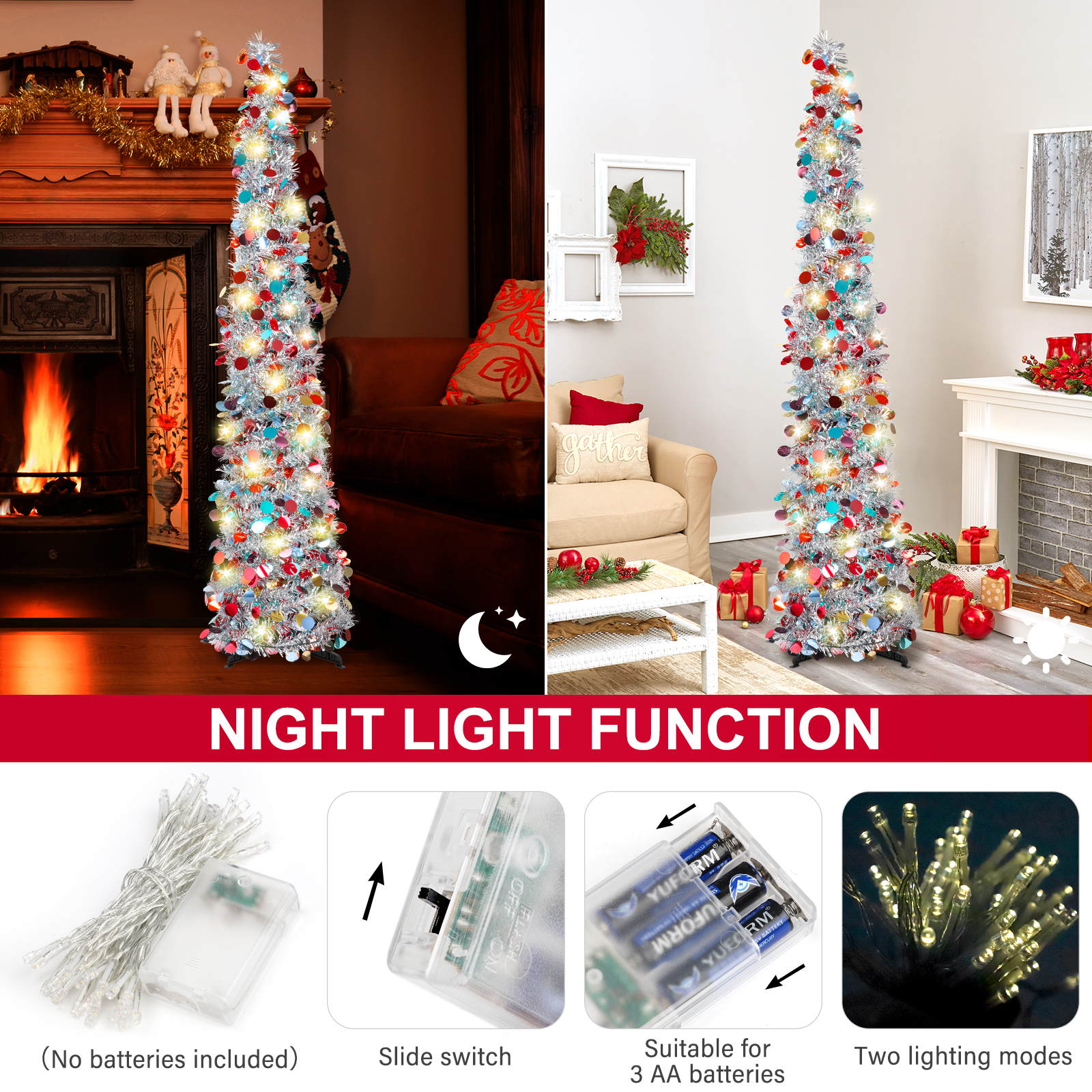 Ayieyill 5' Pop-Up Tinsel Christmas Tree, Silver Pencil photo 6