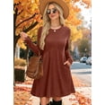thumbnail image 5 of Long Sleeve Dress for Women Crew Neck Waist Tunic Dress with Pockets Caramel Color L, 5 of 6