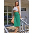 thumbnail image 2 of Womens Casual Slit Denim Midi Jean Skirt Stretch High Waist Frayed Button Up Green Green L, 2 of 7