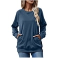 thumbnail image 3 of XPMWRP Women Raglan Long Sleeve Round Neck Sweatshirts Cute Loose Fit Lightweight Pullover Tops with Side Pockets Blue XL, 3 of 6