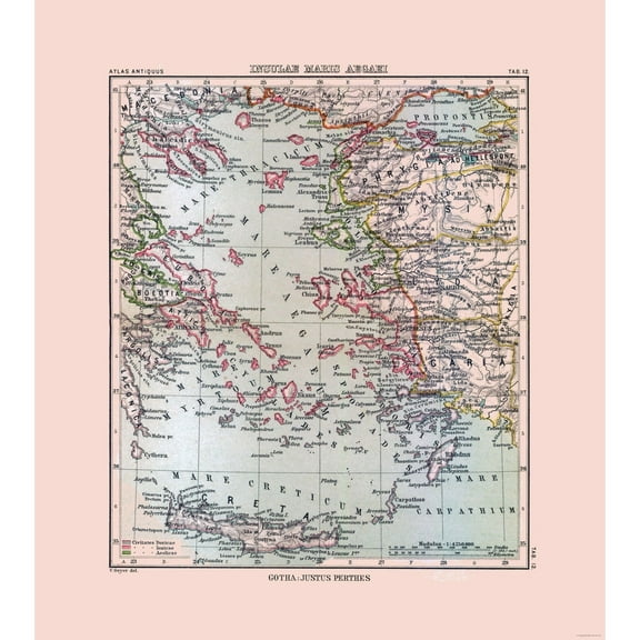 Historic Map - Greece Turkey Aegean Sea Islands - Perthes 1896 - 23 x 25.78 - Vintage Wall Art