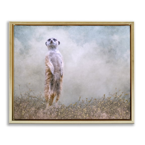 Stupell Industries Rustic Lodge Meerkat Watching Prairie Nature Gold Floating Frame Canvas Art, 31 x 25, by Kelley Parker