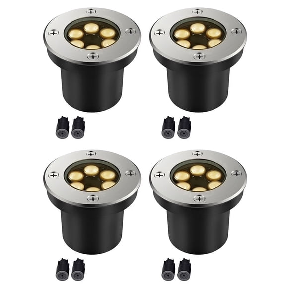 JESLED 6W LED Landscape Lighting Well Lights, 12V 24V Ground Lights 3000K Warm White,IP67 Waterproof Low Voltage Landscape Light Spotlight for Driveway Deck Patio Yard Garden Outdoor,4 Pack
