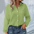 thumbnail image 2 of Outfmvch Linen Long Sleeve Shirt Women Linen Shirts for Women Button Down Dress Shirts Long Sleeve Textured Collared Gauze Blouses for Women Lapel Neck Shirts Light Green 2XL, 2 of 9