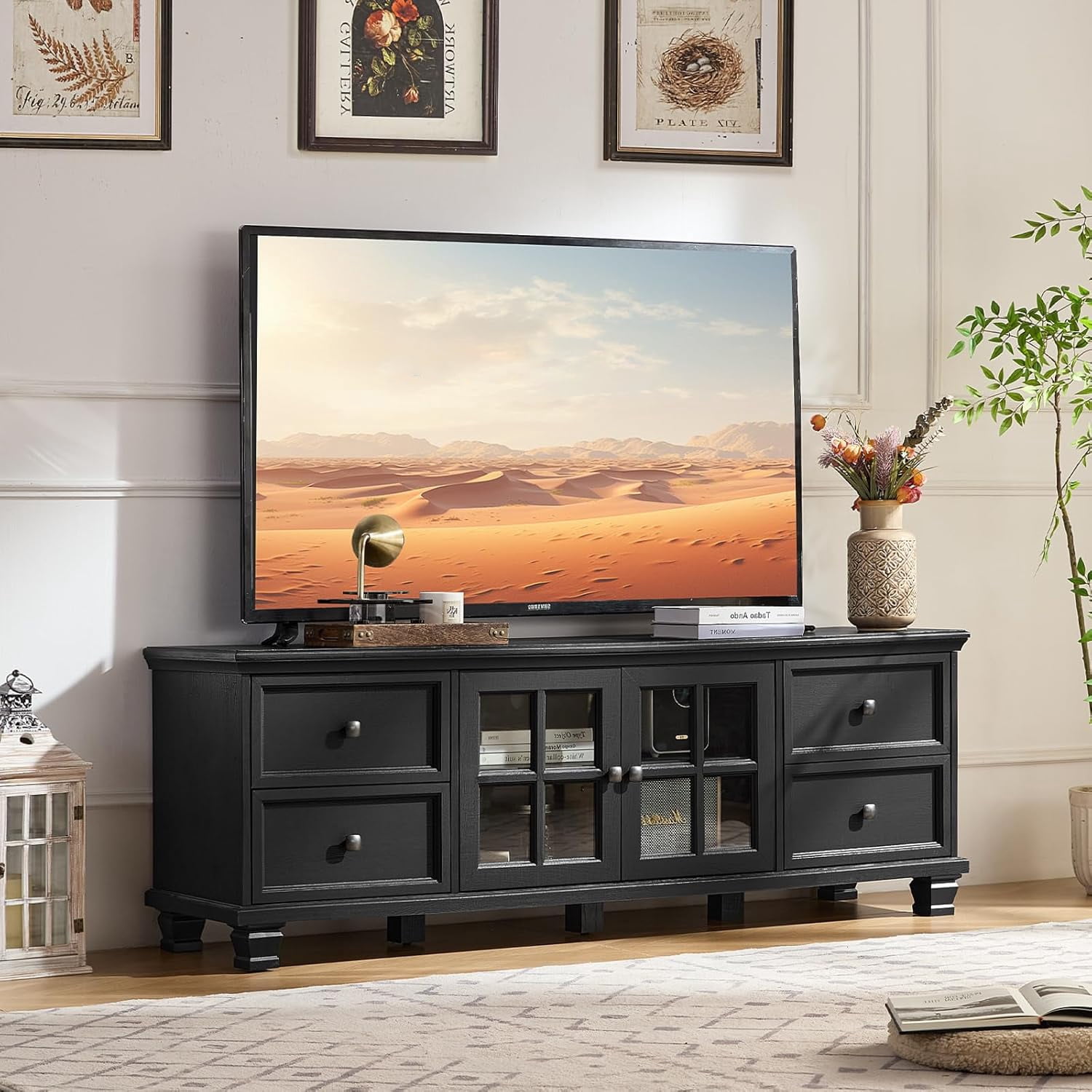 LELELINKY Wood 3-Piece Table Sets Includes TV Stand, Coffee Table, and 2 End Tables Home Accent Furniture for Living Room, Black
