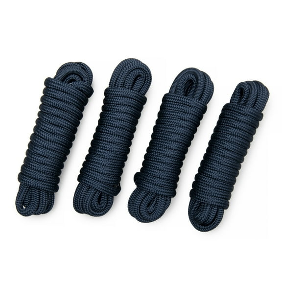 Five Leaf Clover Blue Boat Dock Lines - 24 Strands Double Braided Nylon - 4 Pack - 3/8" Diameter x 15 ft Length- 12" Eye Loop - for Boats, Marine Rope, Boat Accessories - Free - 2 White Fender Lines