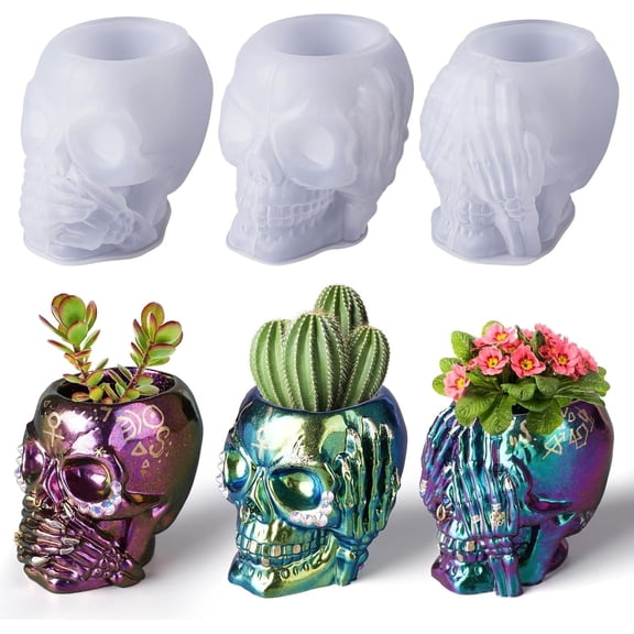 LET'S RESIN Skull Resin Molds, Hear-no, Speak-no, See-no 3 Pcs Skull Silicone Molds for Resin Crafts, Cute Epoxy Resin Molds Silicone for Resin Casting, DIY Craft, Home Decor