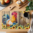 thumbnail image 2 of Farmhouse Rooster Placemats Set of 6, Retro Botanical Sunflower Floral Wood Placemats for Dining Table, Place Mats for Kitchen Tabletop, Waterproof Wipeable Dining Table Mats Set, 2 of 9