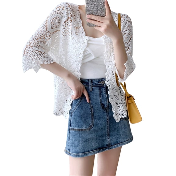 Lightweight Crochet Cardigan for Women Long Sleeve Open Front Knit Oversized Cardigans Sweaters BeachesCover Up