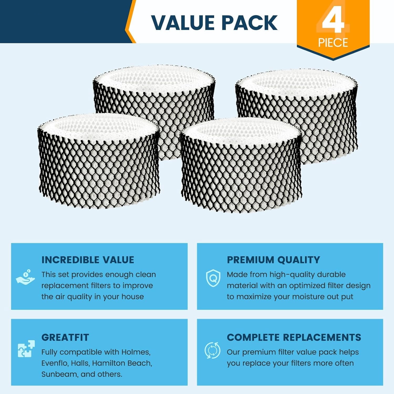Anbaboys 4 Pack HWF62 Humidifier Filter A Replacement for Holmes Sunbeam Humidifier, Replaces HWF62 HWF62CS HWF62D SF212, Fits SCM1100 SCM1701 SCM1702 SCM1762
