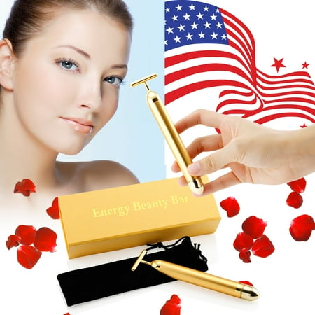 24 karat gold Beauty Bar Golden Skin Care Lift Anti-Aging Facial Massage Platinum Pulse Roller Massager - Gold