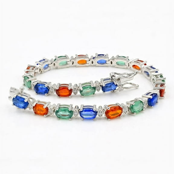 Blue Orange Mint Multi Color Kyanite Bracelet, 925 Sterling Silver, Tennis Bracelet, January Birthstone, Women Bracelet Gift For Her