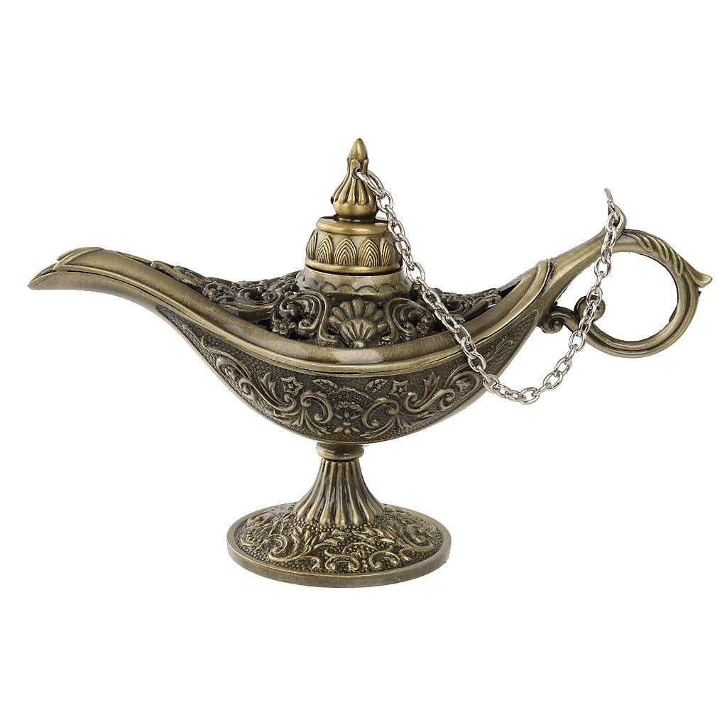 Patina Antique 12" Brass Genie Oil Lamp Collectible Aladin Chirag Incense Burner 