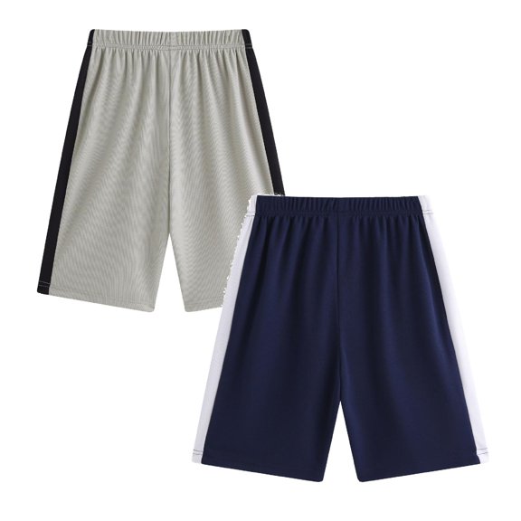 SGMVNU 2 Pack Boys Basketball Shorts Lightweight Stretch Elastic Waist Sports Shorts Summer Running Athletic Shorts, Size 9-10 Years, Navy, Grey