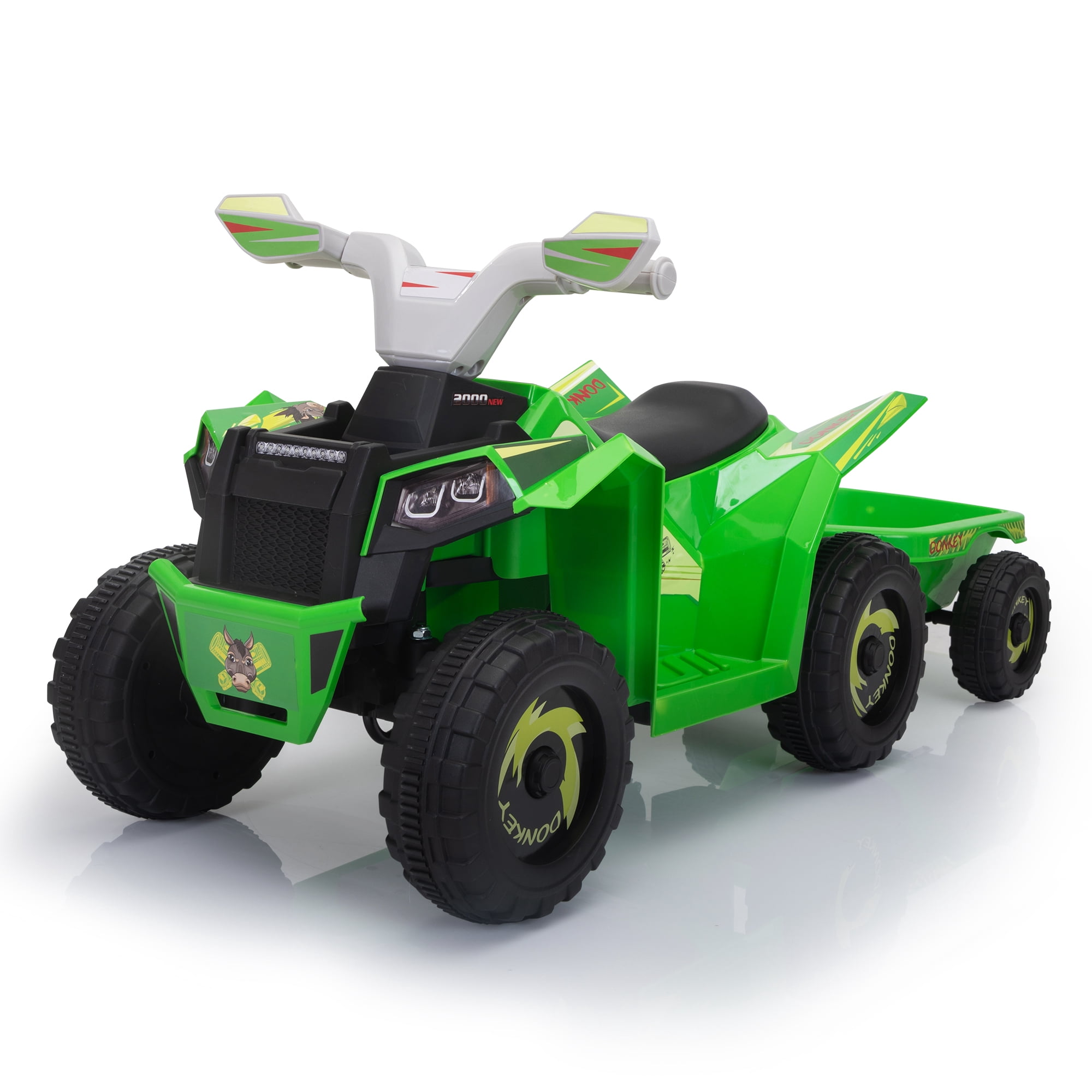 Jaxpety Kids ATV, 6V 4 Wheeler Electric Quad Car Ride on Toys with Trailer, Bluetooth, Music, Horn, Green