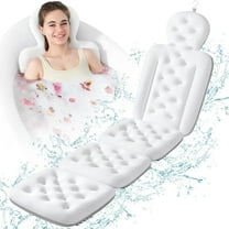 Luxury Bath Cushion, Full Body Bathtub Pillow with 160 Suction Cups, Bath Mat for Head and Neck Support, with Laundry Bag (White, 60.2" x 16.2")