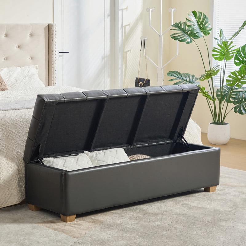 AISWORD 60.2"W Upholstered PU Storage Bench,Tufted Flip-Top Ottoman for Living Room, Bedroom, Entryway