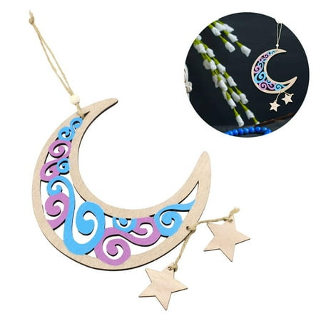 

IMSHIE Moon Star Wooden Pendant Elegant Islam Eid Ramadan Mubarak Hung Wooden Craft Muslim Islam Plaque Sign Ornament for Home Happy Ramadan Decoration very well