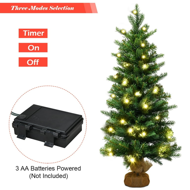 Costway 3Ft Pre Lit Spruce Tabletop Christmas Tree Lights Timer