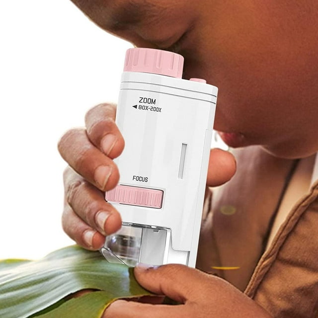 EASTIN 60-200x Pocket Microscope Electric Mini Microscope with LED Light Portable High Definition Children Microscope for Kids Students Microbiological Observation Learning
