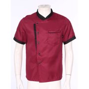 Raenseen Chef Coat for Men and Women Classic Cooking Uniform Short Sleeve Unisex Restaurant Kitchen Red M