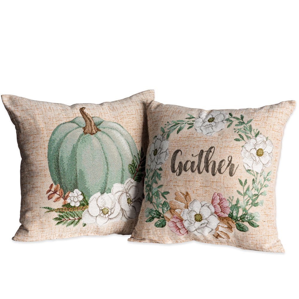 Mainstays Magnolia Gather Decorative Throw Pillow, 17” x 17”, 2 Pack