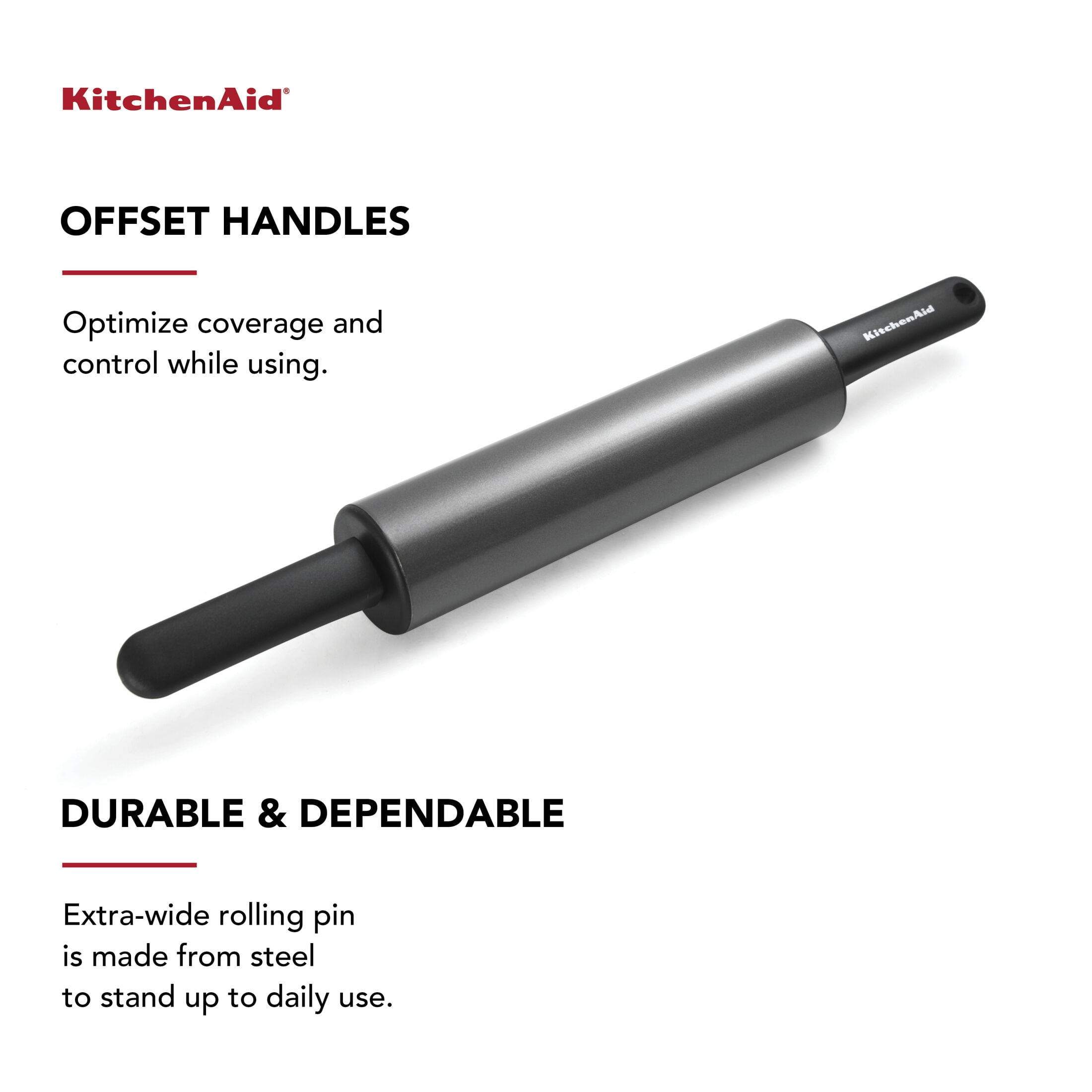 KitchenAid Nonstick Steel 20.1" Rolling Pin Dough Roller, Black