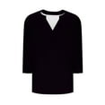 thumbnail image 4 of Tops for Women Trendy Solid Color 3/4 Length Sleeve V-Neck Pleat Flowy Shirts Loose Comfy Casual T-Shirts Tunics Black Medium, 4 of 5