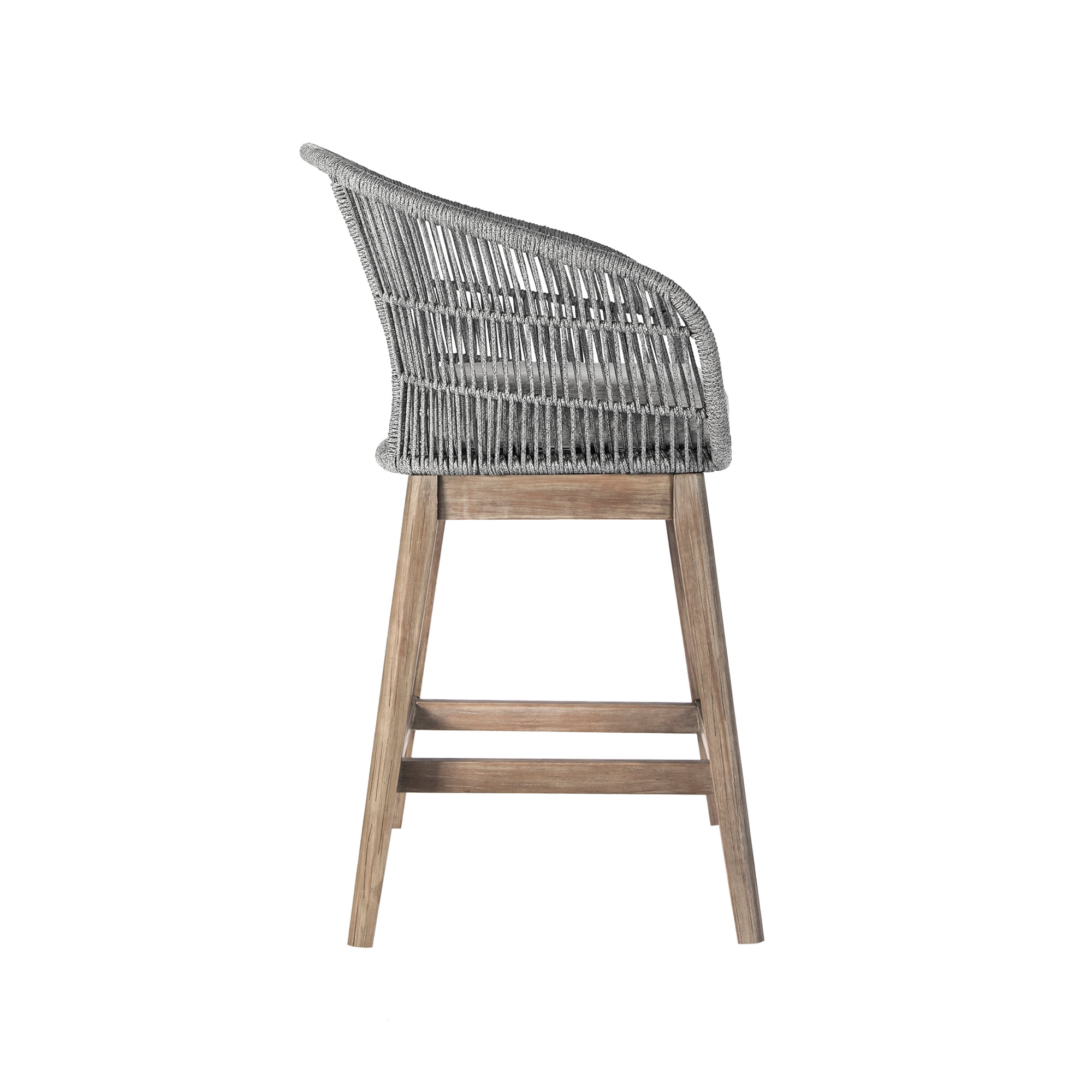 Tutti Frutti Indoor Outdoor Counter Height Bar Stool in Light Eucalyptus Wood with Gray Rope - Set of 3
