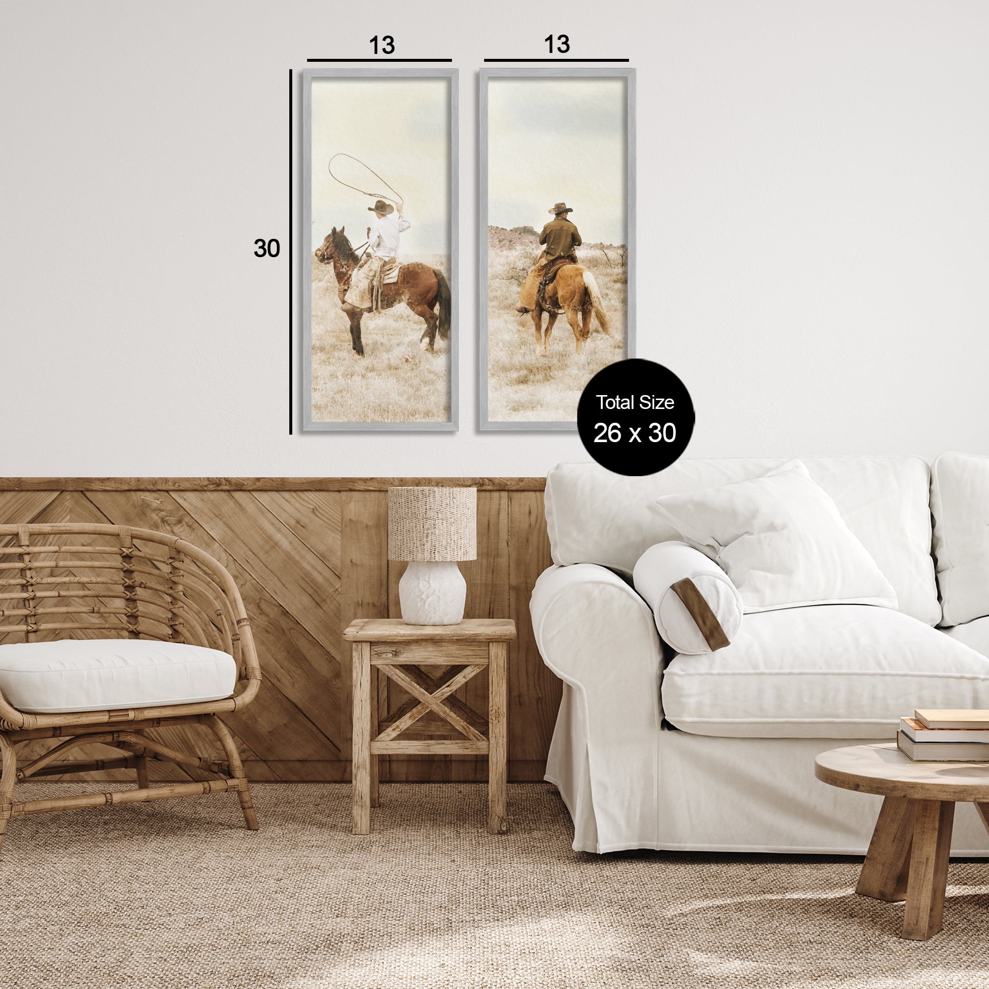 Stupell Industries Wrangling Cowboy Duo 2 Piece Gray Framed Giclee Art Set, design by Marcus Prime