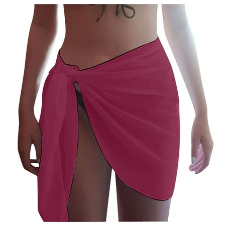 MSJUHEG Beach Cover Up Wrap Skirts for Women Cover Up Skirt Swim Skirt Cover Up Sheer Dress Blouse Beach Resort Bikini Outerwear Knitted Dress Long Sleeved Blouse Wine One Size