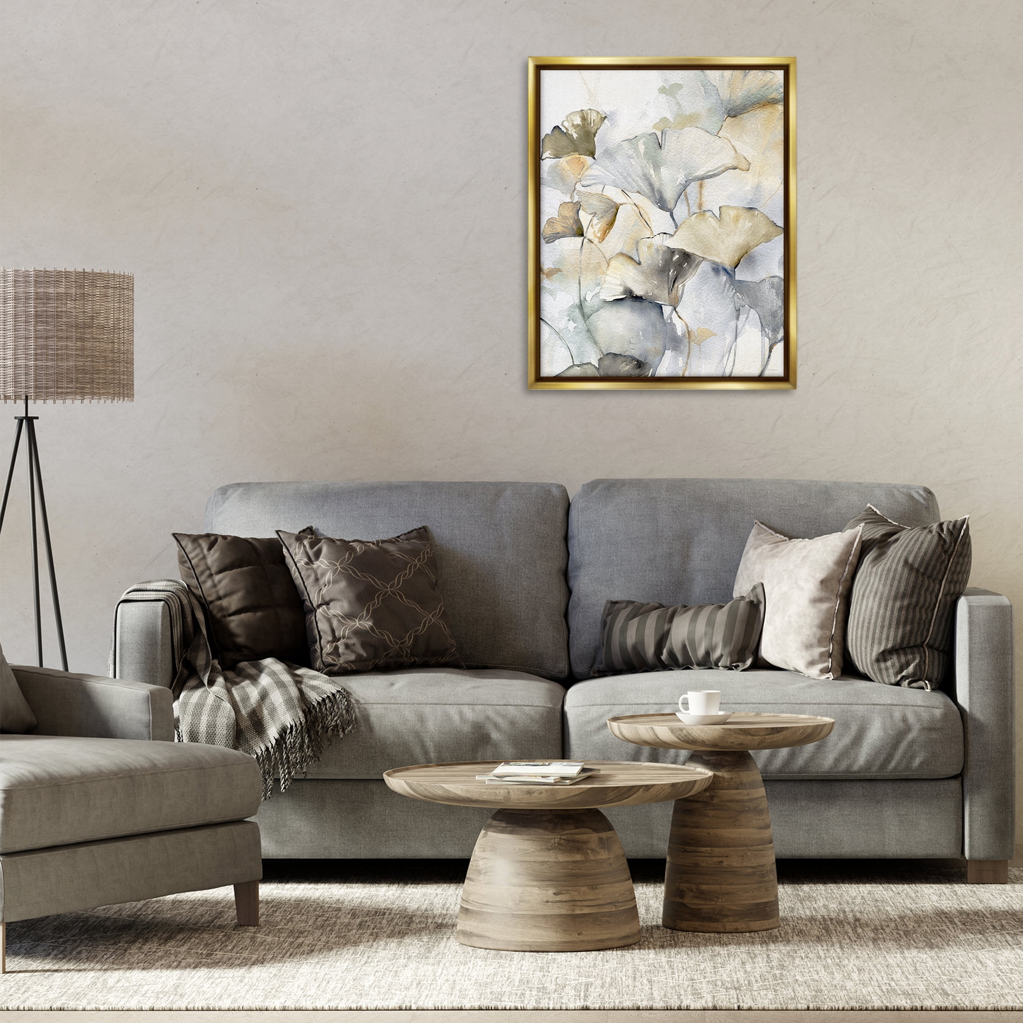 Stupell Industries Abstract Gingko Leaves Plants & Flowers Painting Gold Floater Framed Canvas Art Print Wall Art, 25 x 31