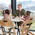 thumbnail image 3 of Cowiewie Wooden High Chair with 3 Tray, Toddler Feeding High Chair, 8 Height Adjustments, with Black Cushion and Harness, 3 of 8