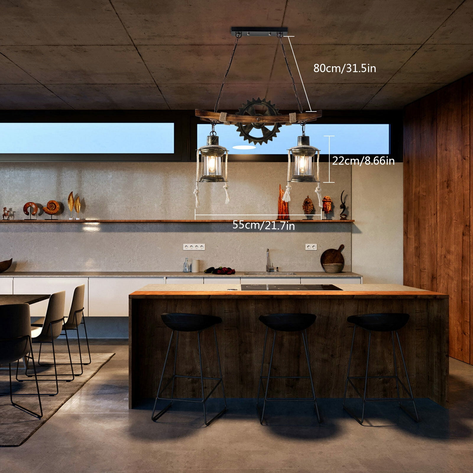 Rustic Wood Chandelier Farmhouse Loft Retro Pendant Light Ceiling Fixture Lamp Black Brown for Living Rooms