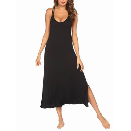 

Abtel Women Nightgown V Neck Sleepwear Lounge Sleep Dress Ladies Comfy Nightdress Night Gowns Black S