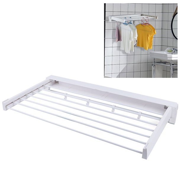 7 Rods Wall Mounted Clothes Laundry Drying Rack Ceiling Folding Hanger