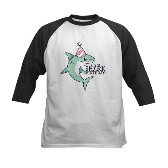 CafePress - Shark Birthday Baseball Jersey - Kids Cotton Baseball Jersey, 3/4 Sleeve Shirt