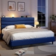thumbnail image 5 of EnHomee Upholstered Bed Frame with Adjustable Headboard King Size Bed Frame with Charge Station & Storage, Navy Blue, No Box Spring Needed, Noise Free, 5 of 8