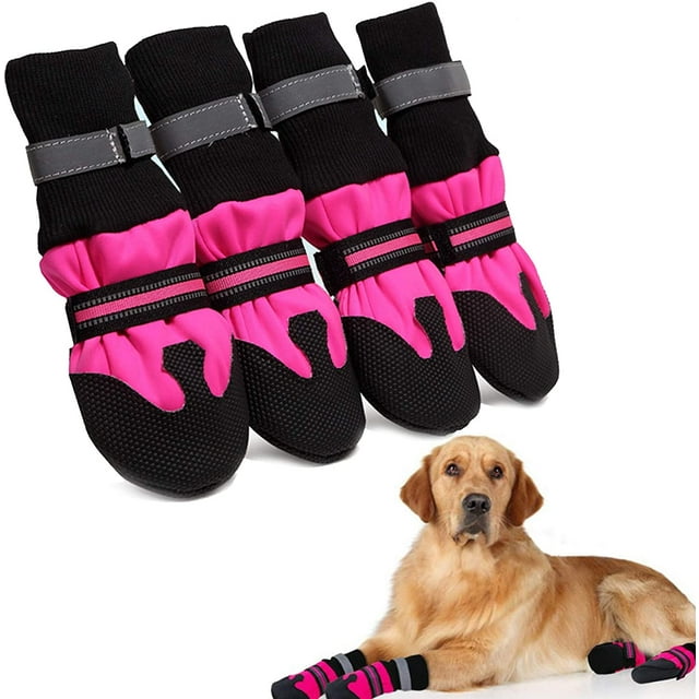 HELIAHOO Dog Shoes Waterproof Dog Boots, Reflective Pet Paw Protectors Anti-Slip Booties with Adjustable Strap Rugged Anti-Slip Sole for Medium Large Dogs All Seasons 4PCS CJ915-127525