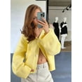 thumbnail image 6 of Women'S Blend Chunky Cardigan V-Neck Pocket Knitted Cardigan Yellow L, 6 of 8