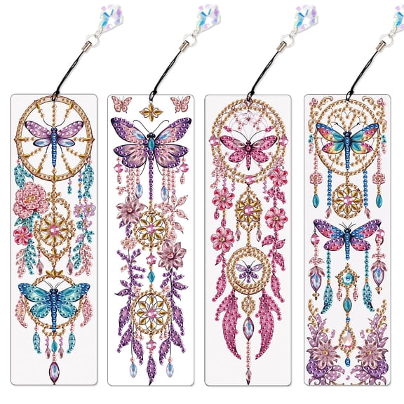 4pcs Diamond Painting Bookmark Kit 5D DIY Butterfly Dreamcatcher with Unique Design and Shimmering Handcrafted Artwork for Book Lovers Perfect for Birthdays, Christmas, and Holidays