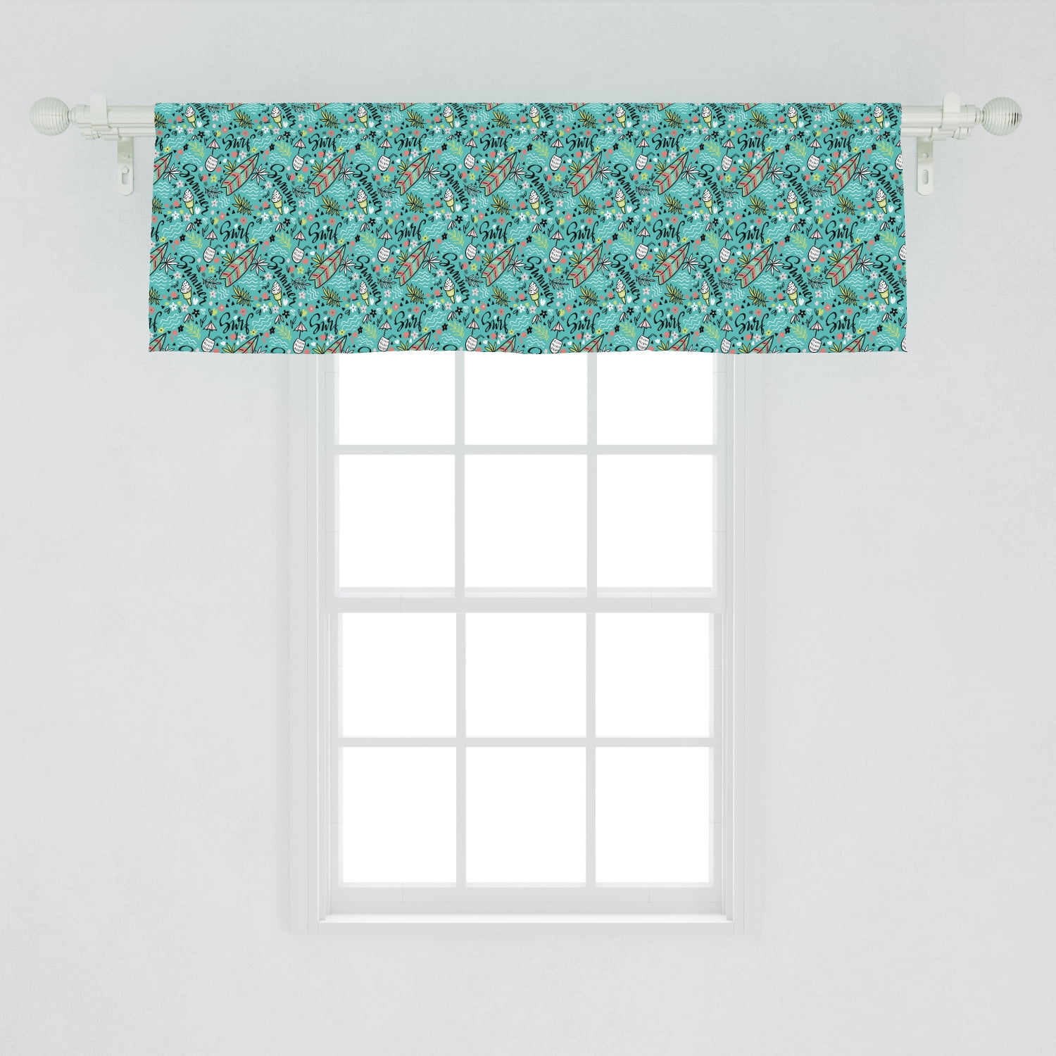 Surfboard Window Valance Tropical Composition Cocktail Ice Cream Floral Elements And Lettering Curtain Valance For Kitchen Bedroom Decor With Rod Pocket By Ambesonne Walmart Com Walmart Com