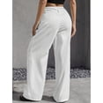 thumbnail image 3 of IWEMEK Womens White Pants Baggy Mid-rise Pants Loose Straight Leg Trousers Work Office Business Suit Size S, 3 of 5
