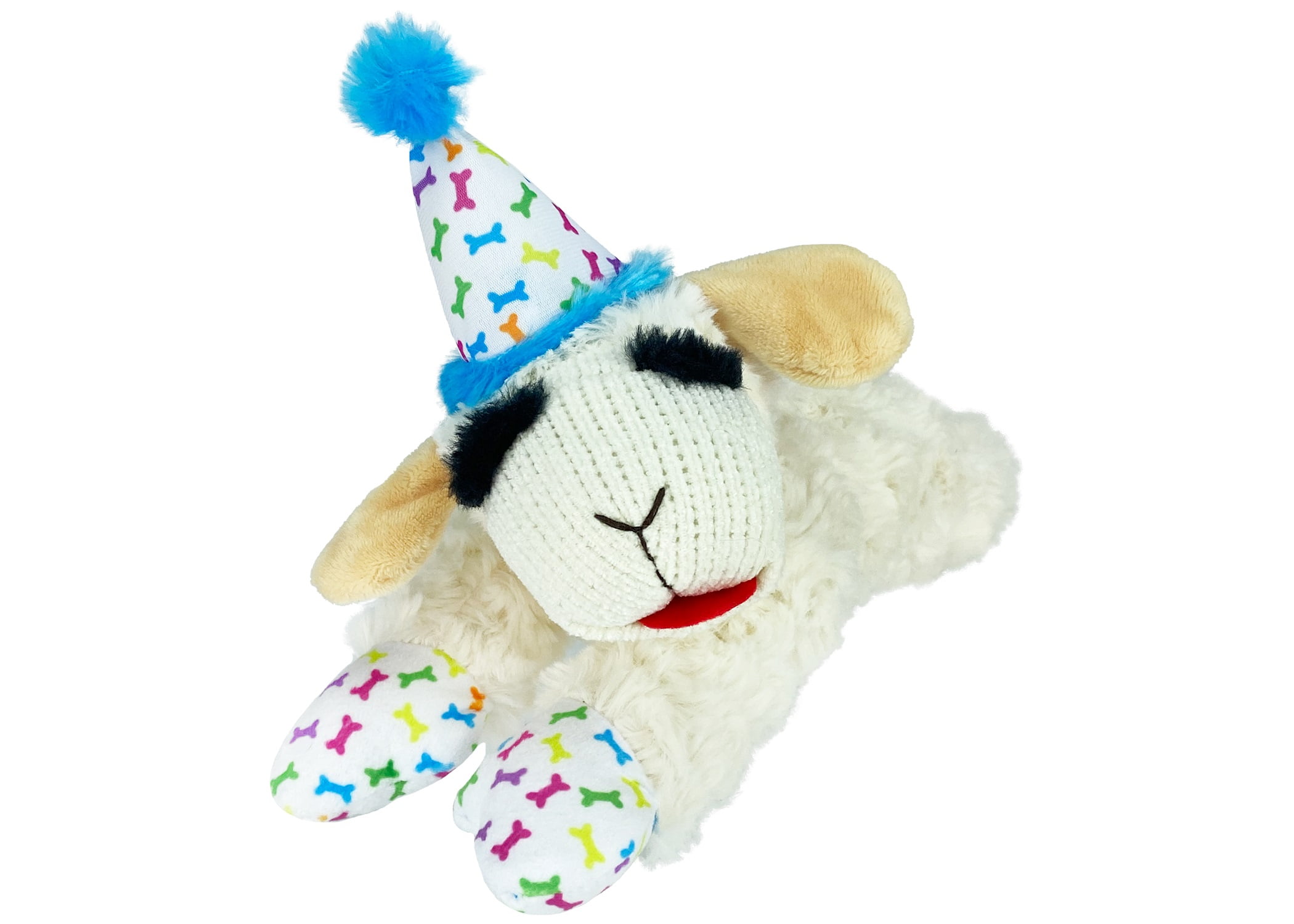 Multipet Lamb Chop with Birthday Hat Dog Toy, Blue, 10.5"