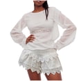 thumbnail image 3 of vigerkar Women Tiered Ruffle Shorts Floral Embroidered Eyelet Elastic Waist Wide Leg Boho Crochet Skirt Shorts (White, L), 3 of 9